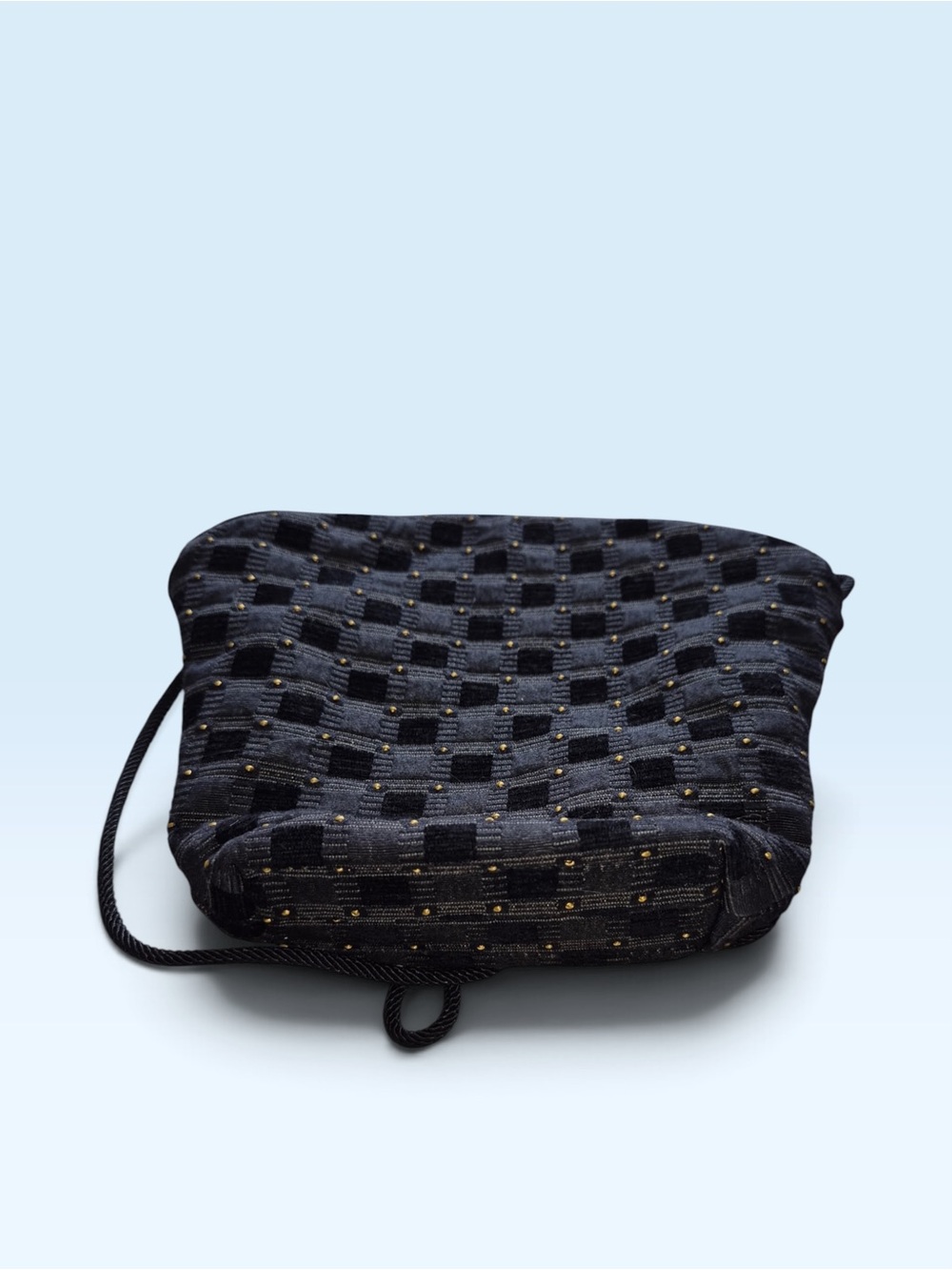 Black Woven Check Clutch with Gold Stud Detailing